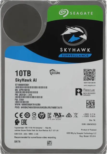 Жесткий диск Seagate SkyHawk AI 10TB 3.5" 7200RPM 256MB SATA DV ST10000VE001