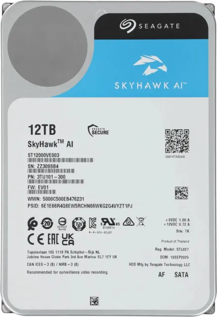 Жесткий диск Seagate SkyHawk AI 12TB 3.5" 7200RPM 512MB SATA DV ST12000VE003