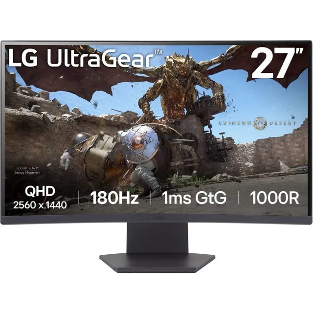 Монитор LG 27" 27GS60QC-B, 2560x1440,VA, 165Hz, HDMI+DP, изогнутый, черный